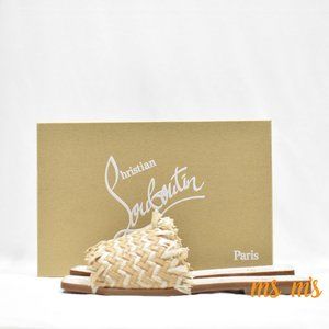 NIB CHRISTIAN LOUBOUTIN Raffia Leather Red Sole Flat Sandals